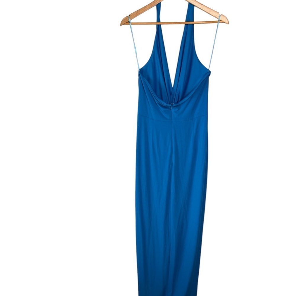 Badgley Mischka Royal Blue Halter Maxi Gown with Front Slit - Picture 8 of 15